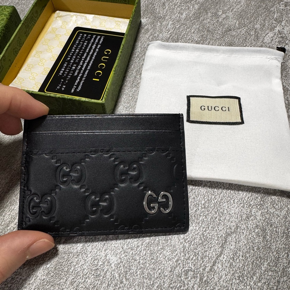 Gucci Black Embossed Leather Card Holder